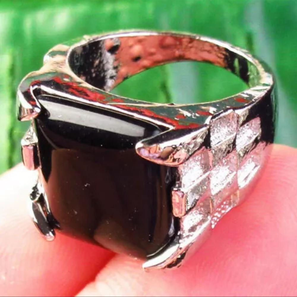 Wrapped Black Agate Square Ring. Size 8 and 8 & 1/2
